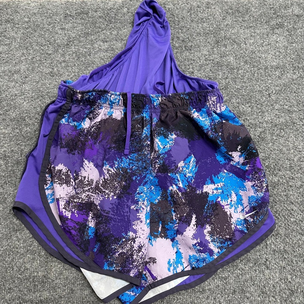 Nike Athletic Shorts Womens Size L Purple Blue Dri-Fit Abstract Print Running